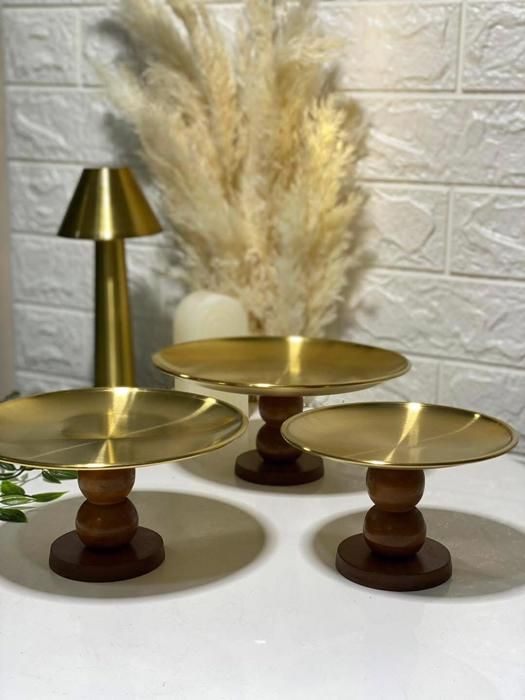 Présentoir à Gâteaux - Métal Doré - Sur Pied Bambou - 27 cm - Pour Anniversaire - 1 Pièce