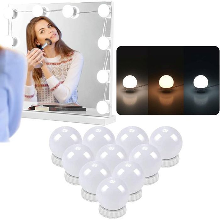 Lampe De Miroir Led Avec 10 Ampoules à Intensité Variable Pour Coiffeuse, 3 Couleurs avec Câble Usb