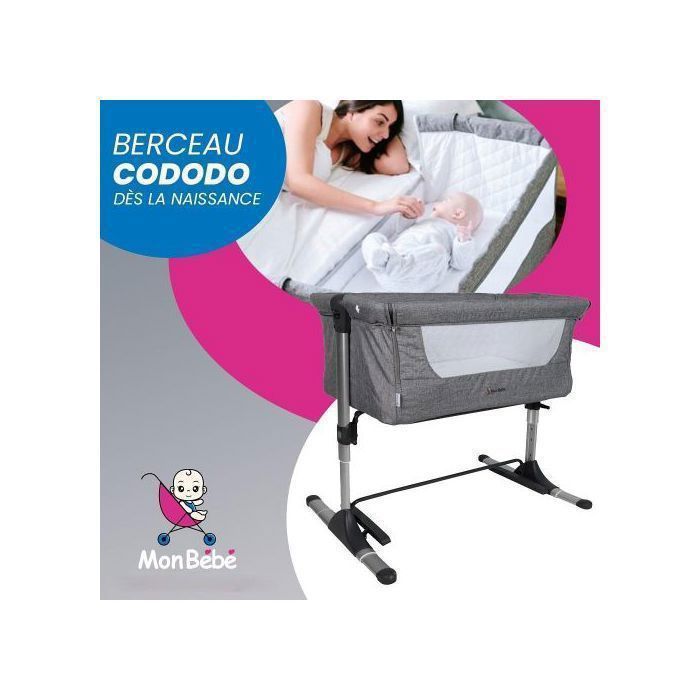 Cododo Berceau pour Bébé avec hauteur réglable - Gris