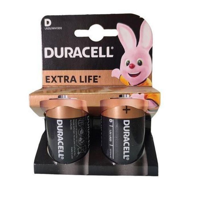 Duracell 2 Piles Alcaline 1.5v Extra LIFE LR20 pour chauffe eau Electrique et autres