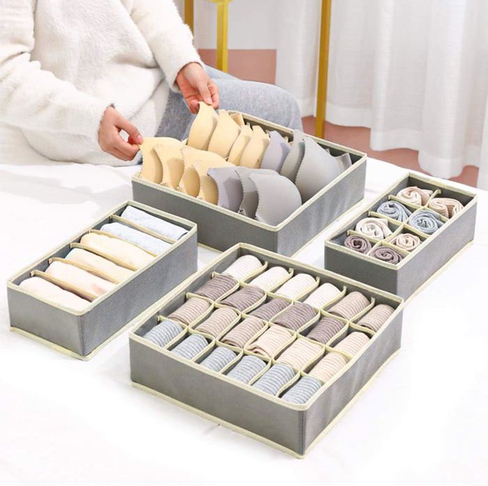 4 Pcs Boîte de rangement Pliable De Tiroir pour sous-vêtements et Chaussettes etc