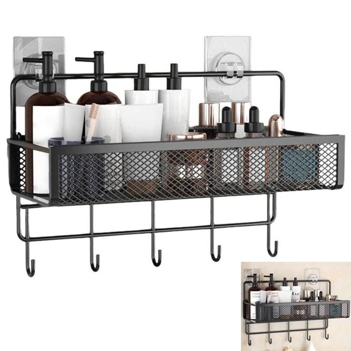 Etagère de Salle de Bain Rangement cosmetique avec Porte-Serviettes et 5 Crochets