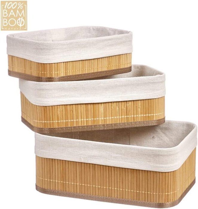 Lot de 3 Paniers de Rangement Décoratifs, Bambou et tissu, pour Placards et Étagères