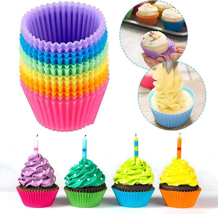 Lot de 12 moules Silicone à gâteaux, Moule à 12 Muffins, antiadhésif, Tasses de Muffins Réutilisables
