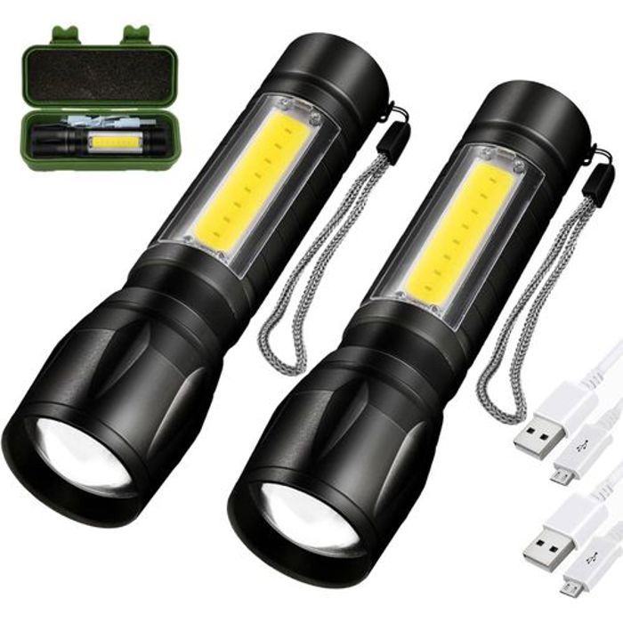 2 Lampes de poche LED rechargeable, mini lampe de poche LED réglable avec 3 modes d'éclairage