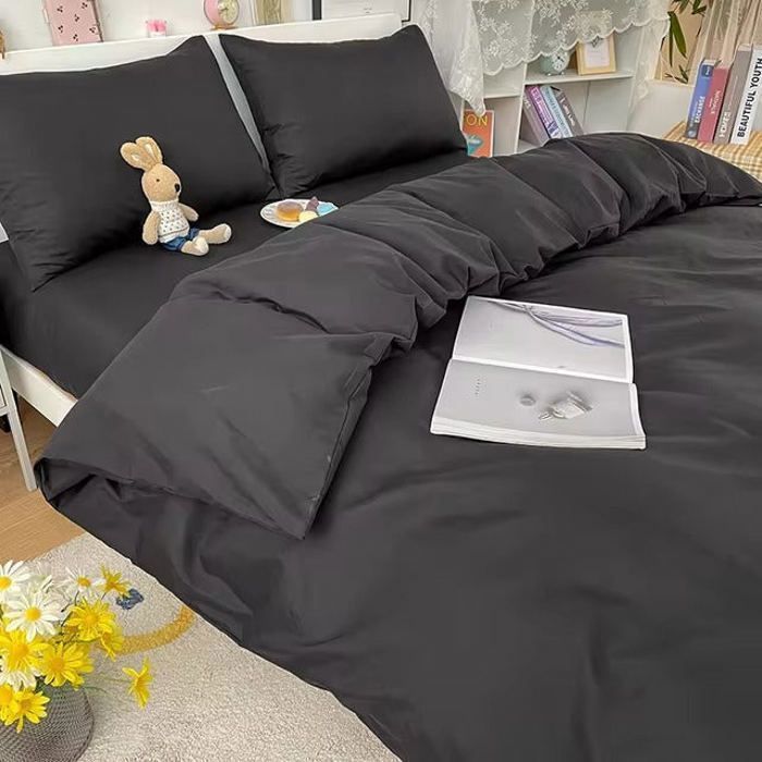 Housse de couette + 2 taies d'oreiller 220/240 100% coton Noir anthracite