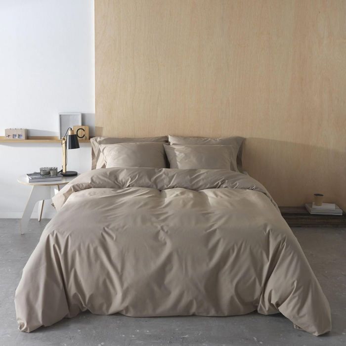 Housse de couette + 1 taie d'oreiller  160/220 100% coton Biege