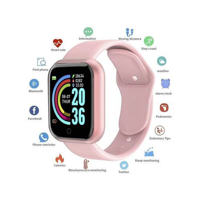 Montre intelligente - Y68 - Pro D20S - Bracelet de fitness - Moniteur de fréquence cardiaque - Rose