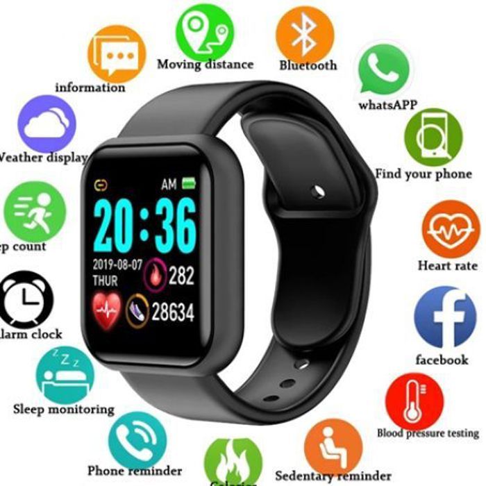 Montre intelligente - Y68 - Pro D20 - Noir - Moniteur de fréquence cardiaque - Bluetooth