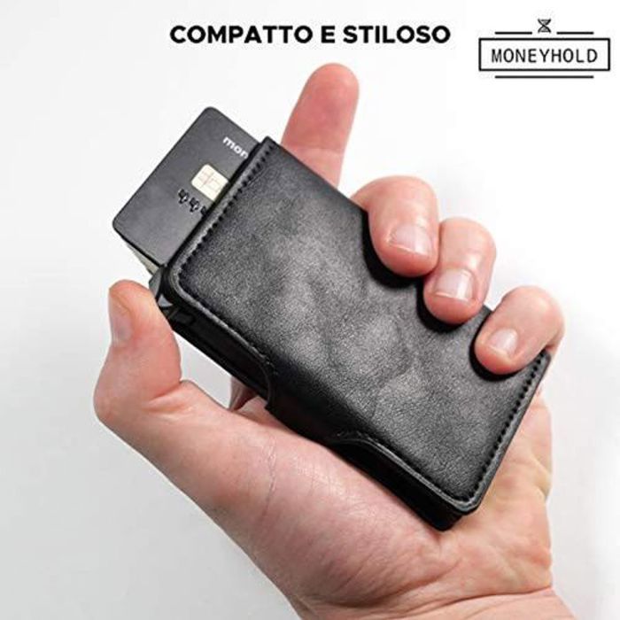 Porte-Carte Bancaire - Noire - Cuir véritable - Anti-RFID - 8 cartes - Pince à billets