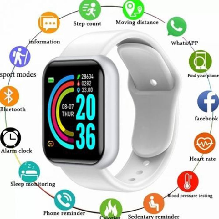 Montre connectée - Y68 - D20 - Blanc - Suivi santé - Bluetooth 4.0