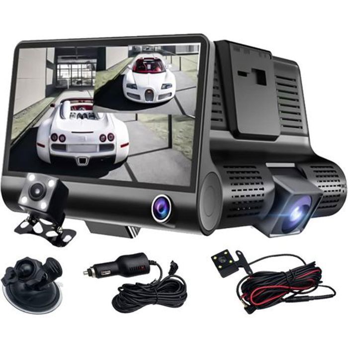 Dashcam 3 Caméra FULL HD1080P Écran de 4 pouces pour une visualisation facile