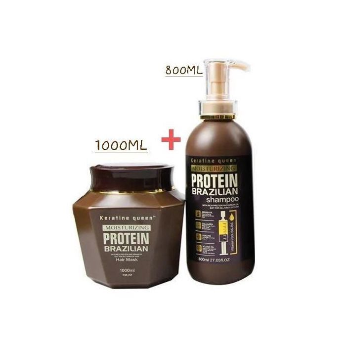 Kératine Queen Protein Brazilian - Shampooing et Masque sans sulfate ni parabène + Blush cadeau