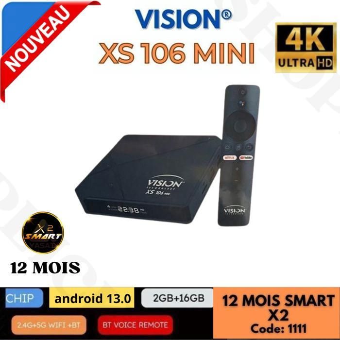 Vision Smart Tv Box XS 106 mini PLUS Android 13 + 12 mois smart x2