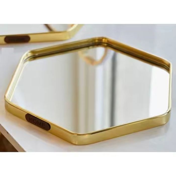 Set de 3 plateaux en verre miroir avec finition dorée - Élégance et modernité pour votre table
