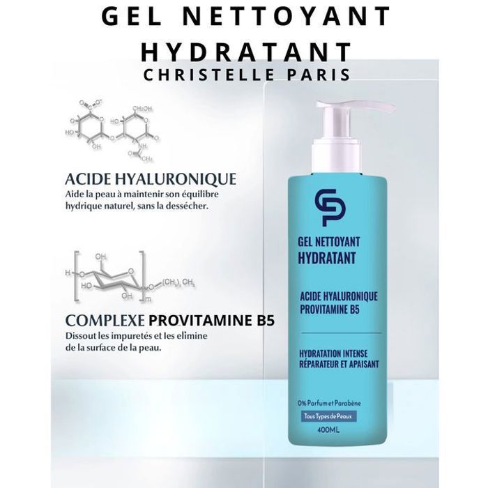Gel nettoyant hydratant pour le visage sans parfum sans paraben, gel lavant 400 ml