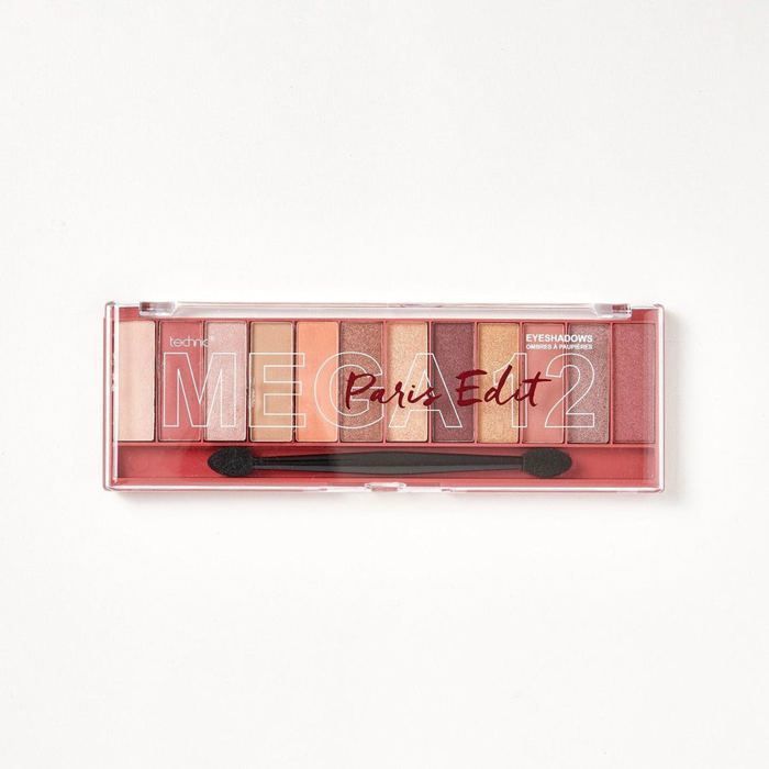 Palette de fards à paupières - Technic - MEGA 12 - 12 nuances - Applicateur double - Multicolore