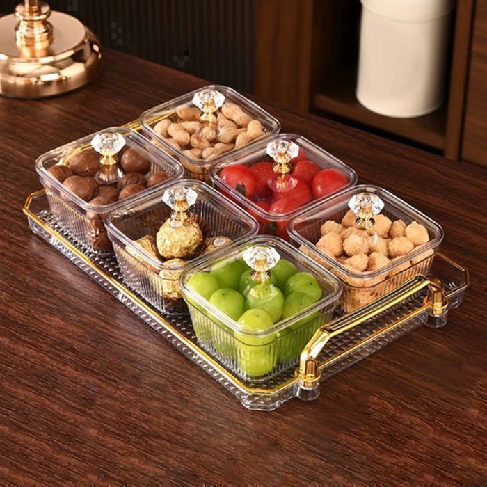 Ensemble de 6 plats élégants avec couvercles pour présenter les fruits secs et les apéritifs – Idéal pour la décoration de table et