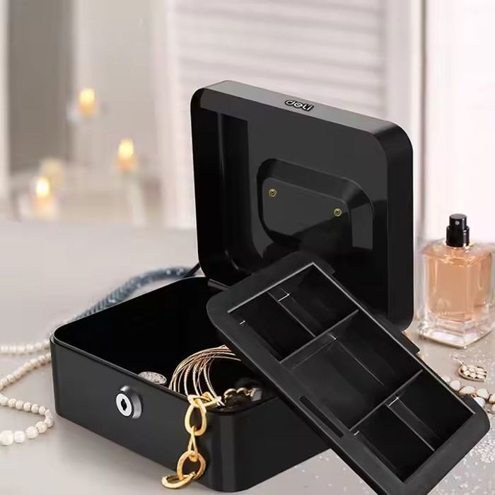Deli Boîte de sécurité, coffre-fort mécanique en métal, idéale pour les billets et les bijoux.