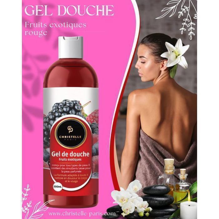 Gel douche fruits exotiques rouge corps et cheveux 2 en 1  contient 500ml  d'Origine Naturelle - Doux - Peaux Sensible
