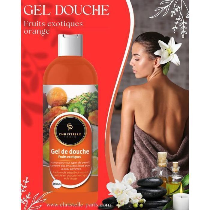 Gel douche fruits exotiques orange corps et cheveux 2 en 1  500ml Origine Naturelle - Doux - Peaux Sensible