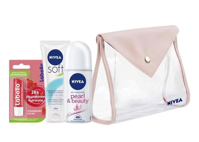 Trousse de soins - NIVEA - Soft Crème Hydratante - 75ml - LABELLO Baume à Lèvres - 4.8g