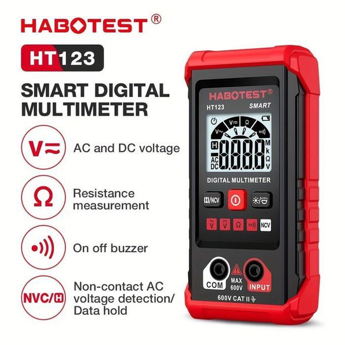 Aneng multimètre intelligent numérique HABOTEST HT123, mesure de tension/résistance de 600V, courant AC/DC, plage automatique, test