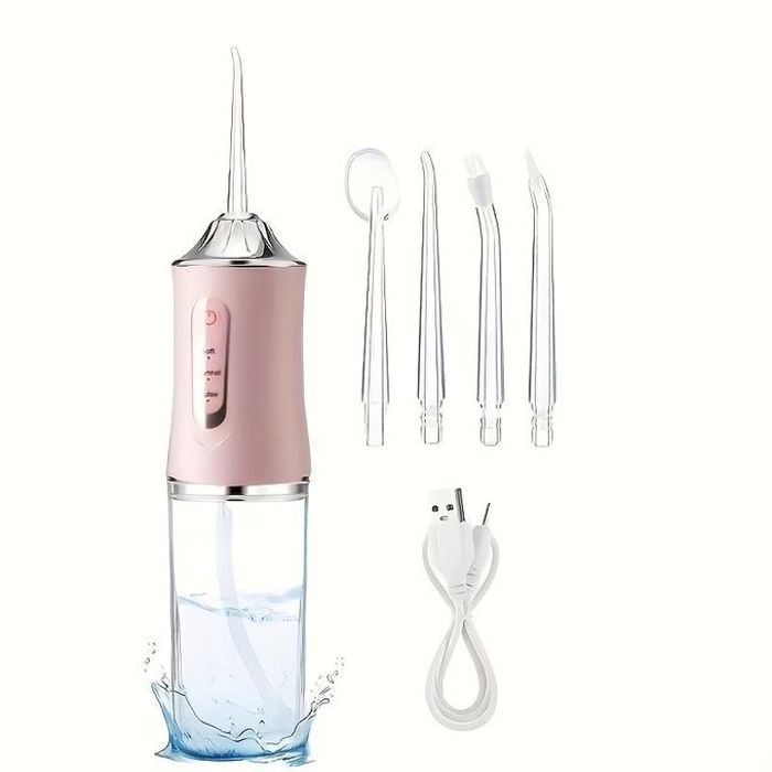 Fil Dentaire Portable Sans Fil Irrigateur Oral Nettoyage 3 Modes, Nettoyant Dentaire , Portable avec 4 Buses - Lavage Dentaire Recha