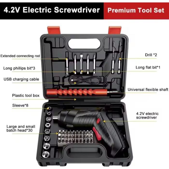 Tournevis électrique - Non spécifié - 3,6 V - 3,5 Nm - 47 pièces - Sans fil