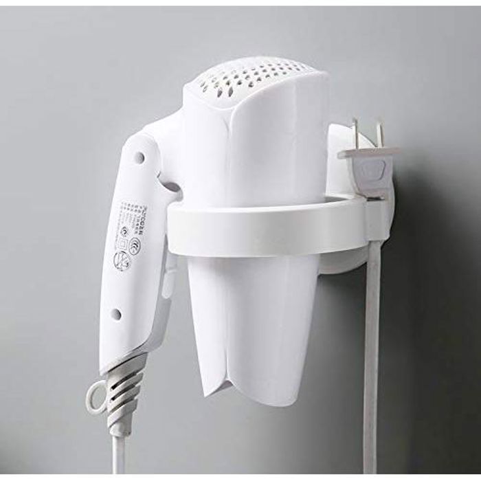 Qlux Porte sèche cheveux mural fixation sans perçage, avec porte cable