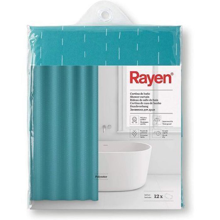 Rayen Rideau de Douche Imperméable,Tissu Polyester,Séchage Rapide - 180 x 200 cm