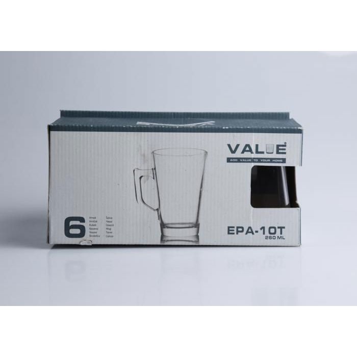 Mug en Verre - VALUE - 260 ml - Lot de 6 pièces- Cylindrique - Compatible lave-vaisselle