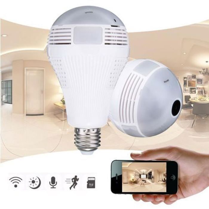 Caméra Espion Cachée Ampoule WiFi HD Panorama