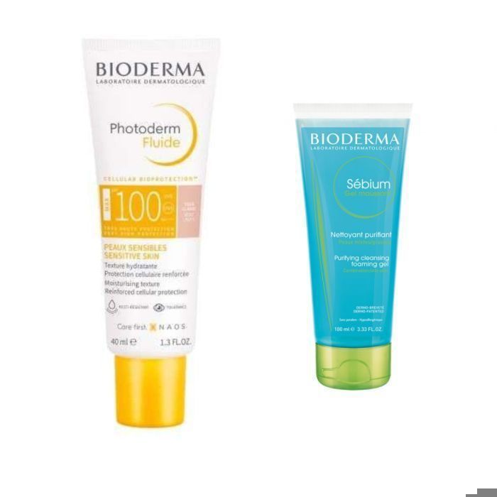 BIODERMA PACK PHOTODERM FLUIDE SFP100 40ML TEINTE CLAIRE + SEBIUM GEL MOUSSANT 100ML
