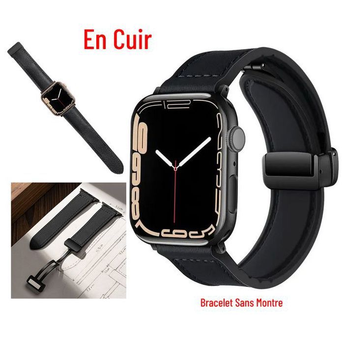 Bracelet Magnétique en Cuir PU pour apple watch Ultra Serie 9 8 7 6 5 4 SE iWatch Bracelet de LUXE - 42mm 44mm 45mm 49mm