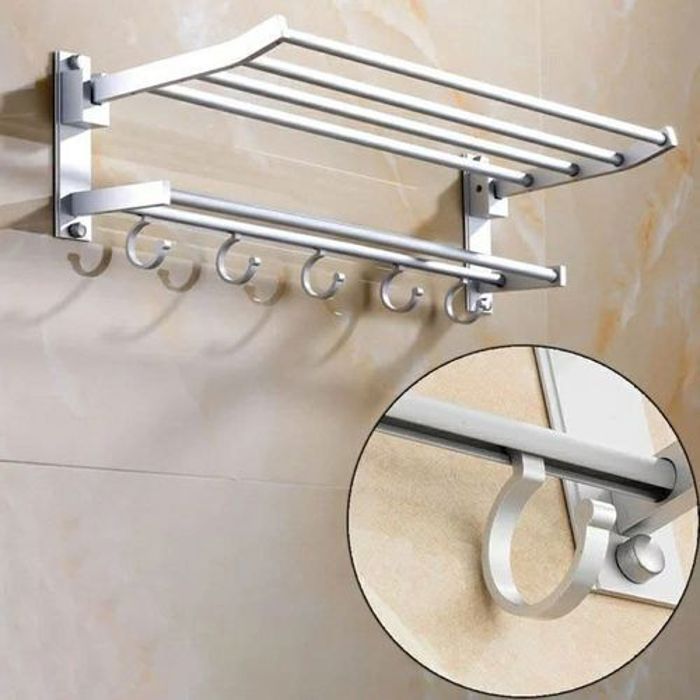 Porte-serviettes mural - GENERIC - Aluminium - 2 niveaux - Support salle de bain - Gris