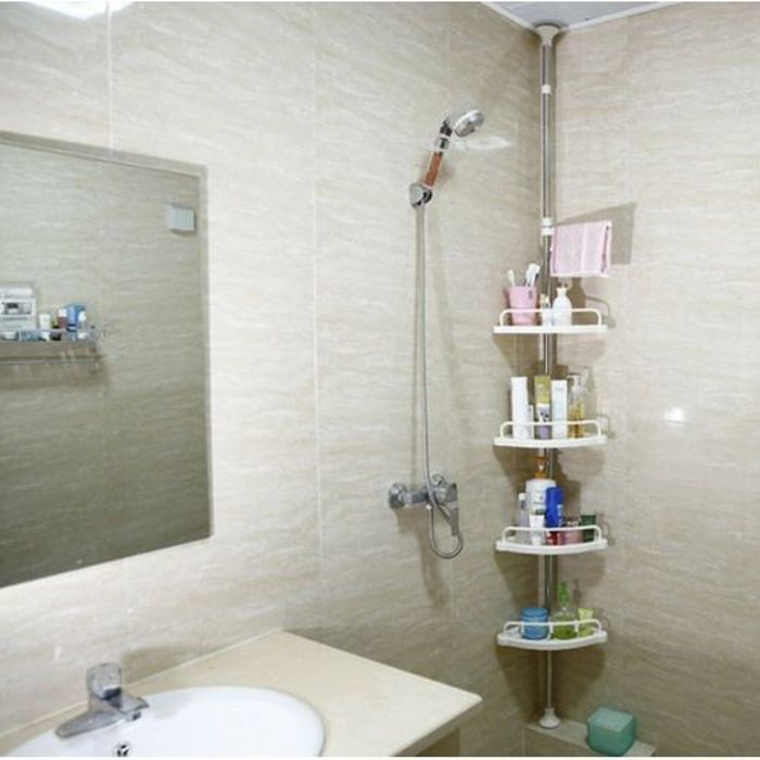 Étagère de salle de bain à 4 niveaux non perforée, étagère de rangement