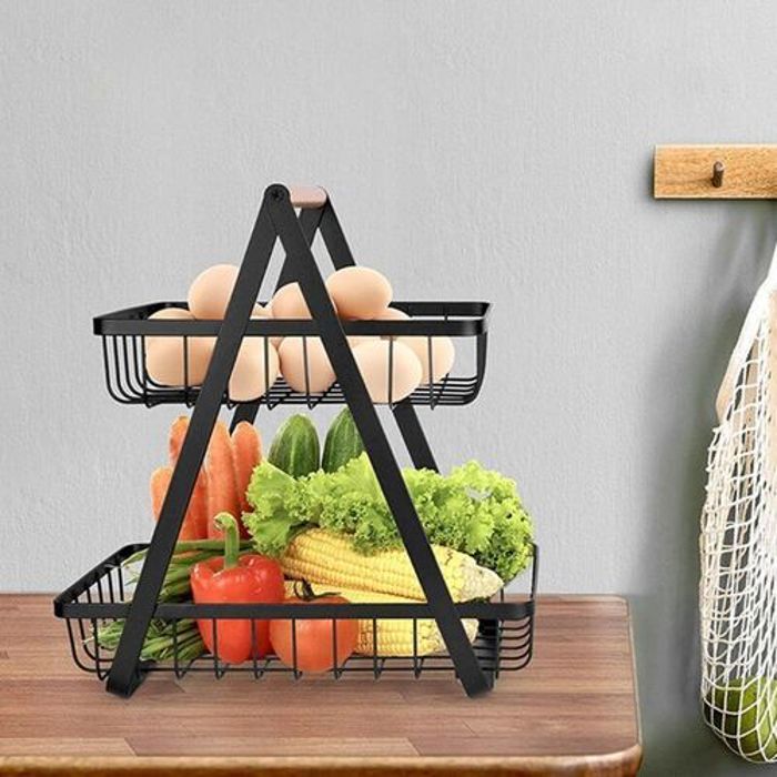 panier de fruits amovible avec poignée en bois portable