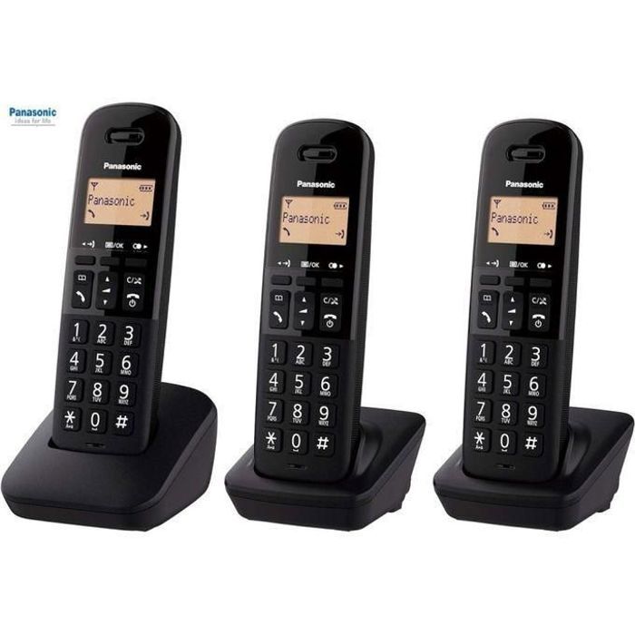 KX-TGB613 Telephone fixe sans fil DECT Trio combinés et résistants chocs– Noir