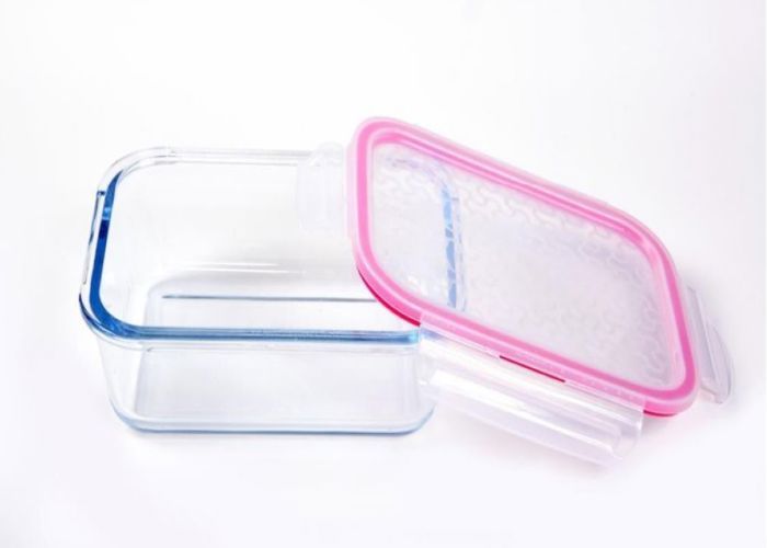 Boîte rectangulaire en verre avec couvercle plastique 1040 ml - Rose