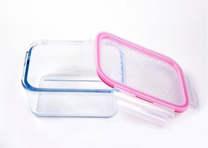 Boîte rectangulaire en verre avec couvercle plastique 1520 ml - Rose
