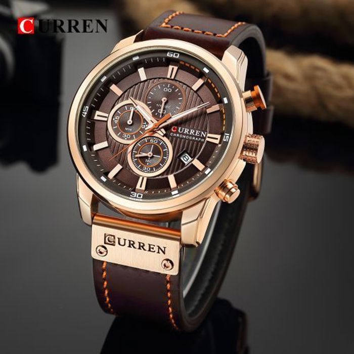 Curren Montre Homme 8291Cuir Maron chronographe
