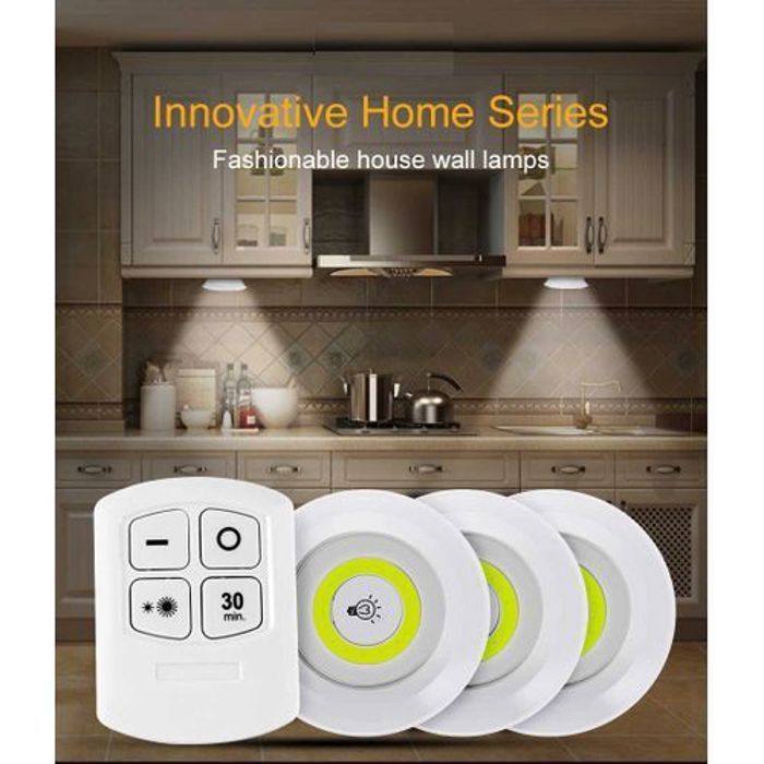 Pack 3 lampe COB LED Night Light sans fil pour armoire avec télécommande