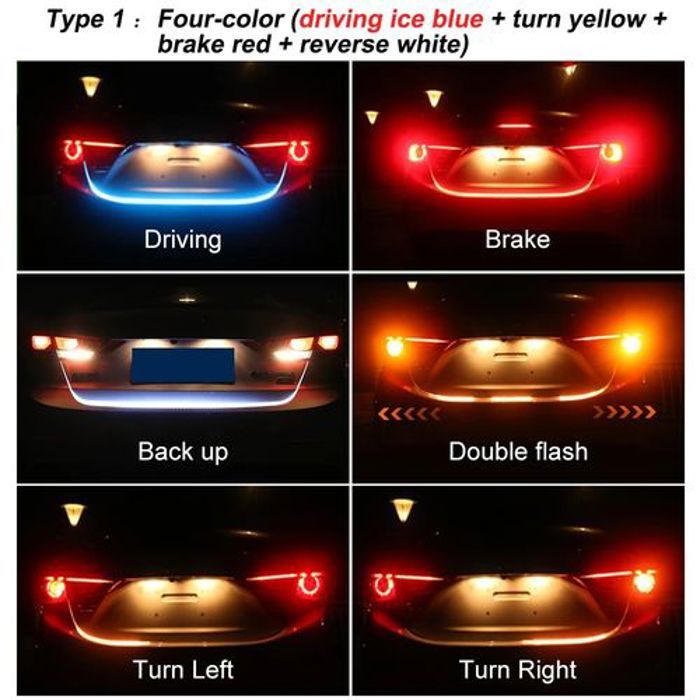 Bande d'éclairage LED du coffre de voiture, feu arrière 12V RGB 120cm IP67
