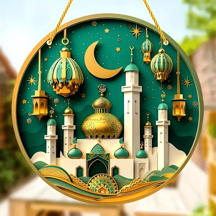 Décoration - OUTFITS AND MORE - Plaque Ronde de Porte - 22x22cm - Bois Multicolore - Ramadan