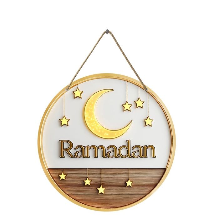 1pc, Joyeux Ramadan Mubarak, Décorations de signe de couronne de bois de Ramadan (20.32cm x 20.32cm), Signe de couronne de bois vint