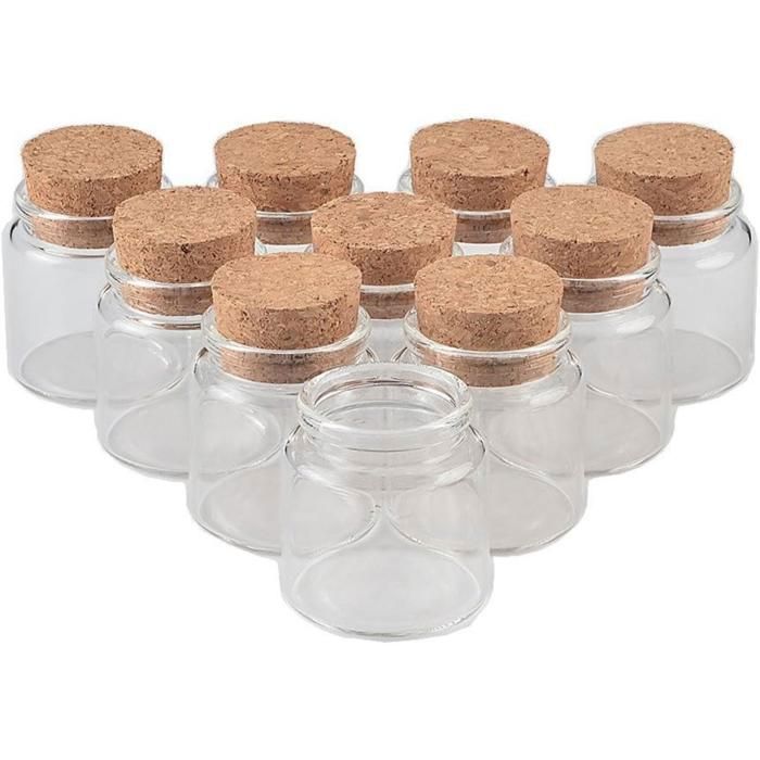 12Pcs mini bocaux en Verre Transparent avec Bouchon Liège, Capacité (50ml-47x50x33mm)