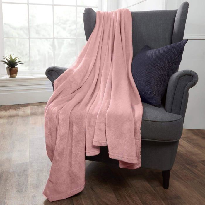 Couverture DWIRTY en flanelle rose uni – Douce et antiallergique – 200x220 cm