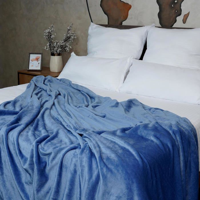 Couverture Flanelle Uni Bleu Ciel -Doux & Antiallergique (C++) / 1 Place (160x220 cm)