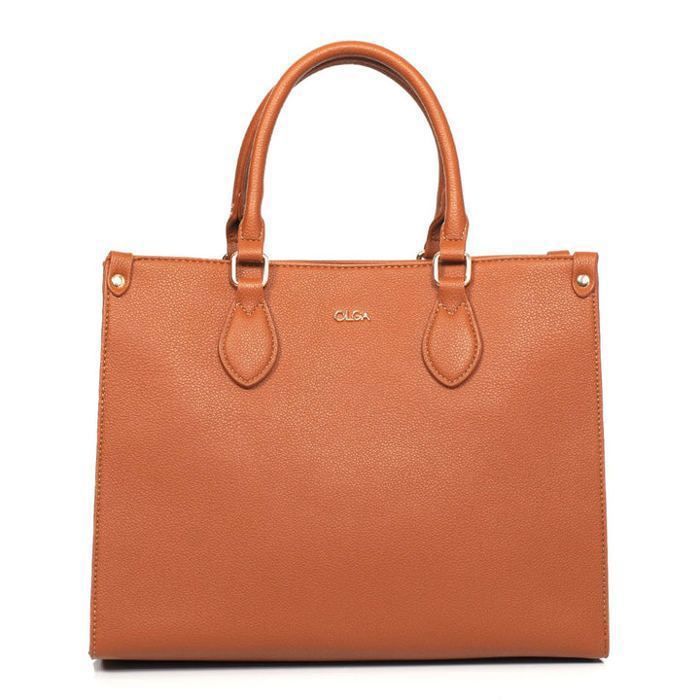 Sac - OLGA - Box - Marron Tabac - Cuir - Zippée - Pour Femme